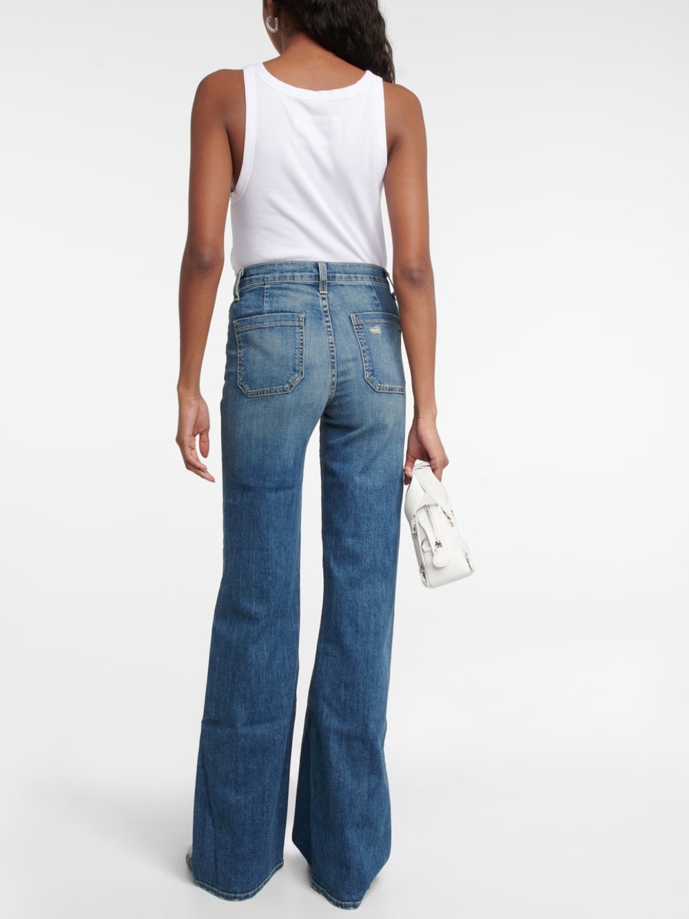 NILI LOTAN Florence Patch Pocket Flare Distressed Jeans Size 28 - Picture 2 of 15